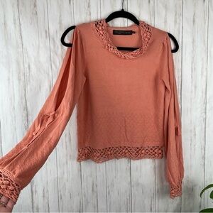 House of Harlow 1960 x Revolve peach knit crochet open sleeve sweater top XS